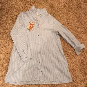 Umgee Button Up Tunic with Floral Detail